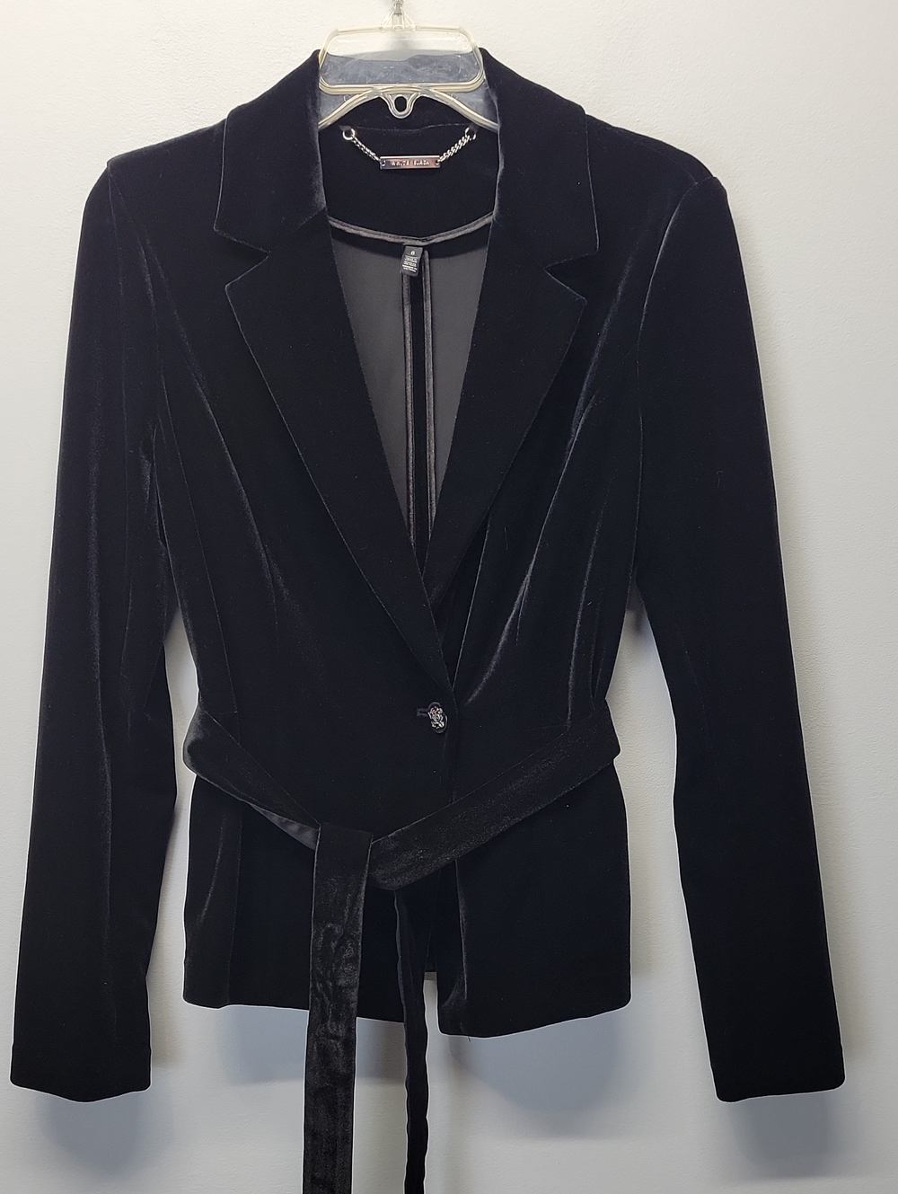 WHBM black velvet one button belted blazer size 6